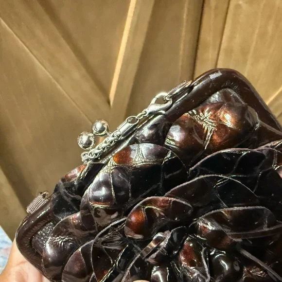 Brighton Preloved Brown Patton Floral Leather Clutch - Picture 7 of 9